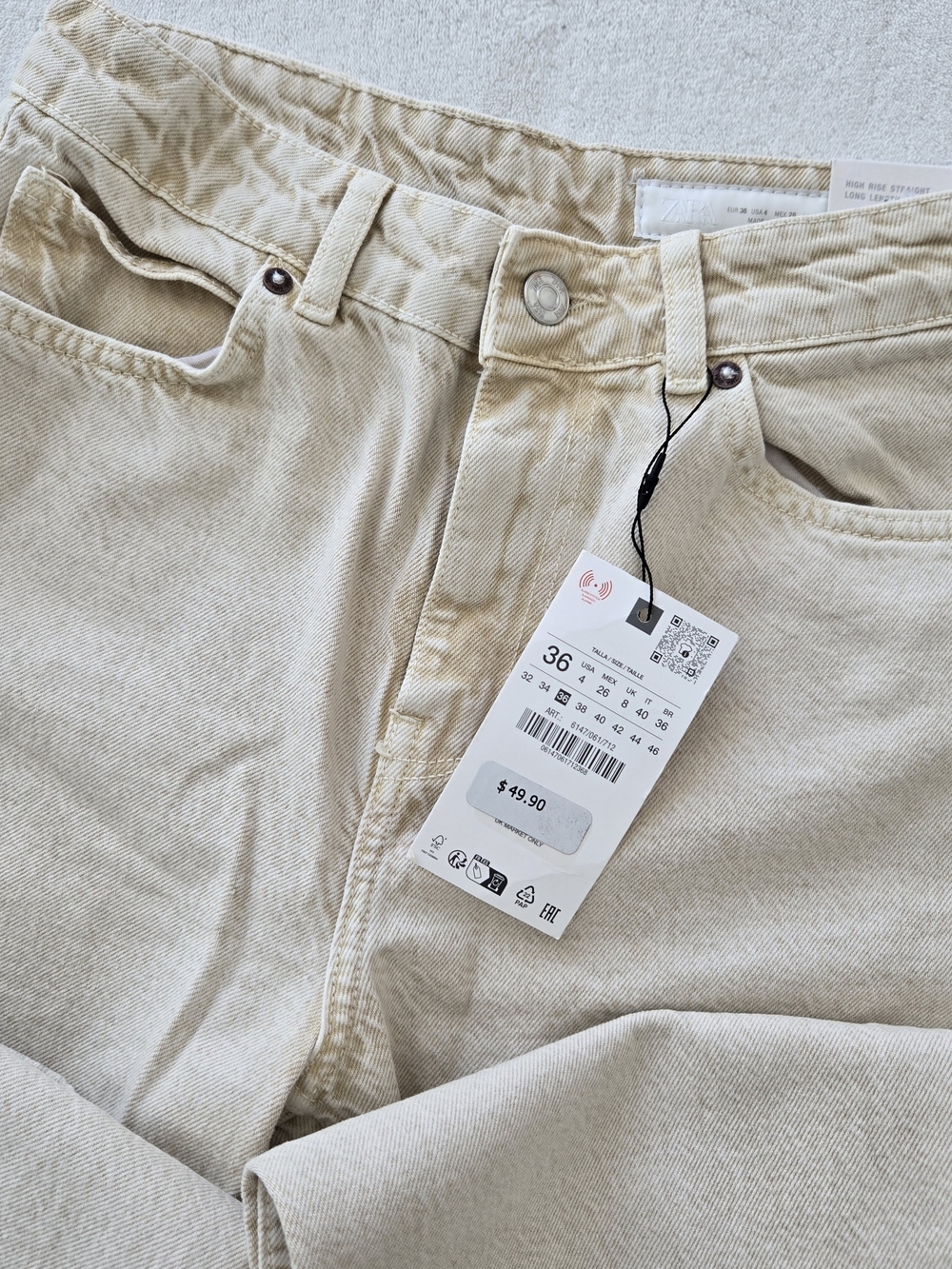 Zara Neutral Beige High-Rise Straight Jeans
